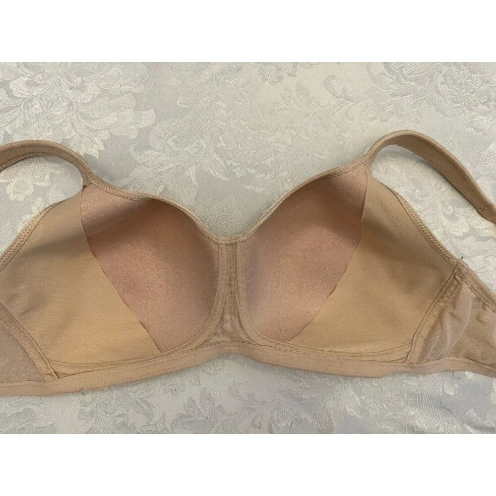 Wacoal‎ 36D Awareness Wire Free Beige Bra 856367 Cushioned Straps Pink Ribbon